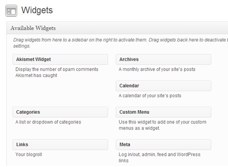 widget-uri disponibile wordpress