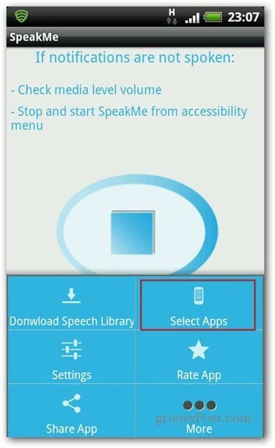 SpeakMe pentru aplicații selectate pentru Android