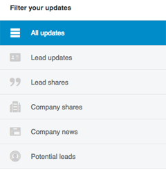 filtre de actualizare a potențialului navigator de vânzări linkedin