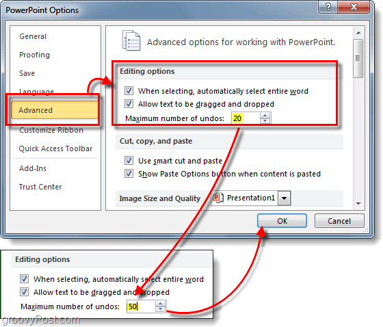 Cum să crești Undos maxim în PowerPoint 2010