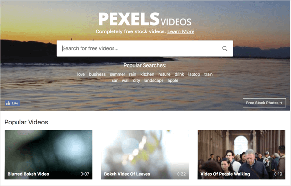 Pexels oferă videoclipuri stoc gratuite pe care le puteți folosi în anunțurile video LinkedIn.