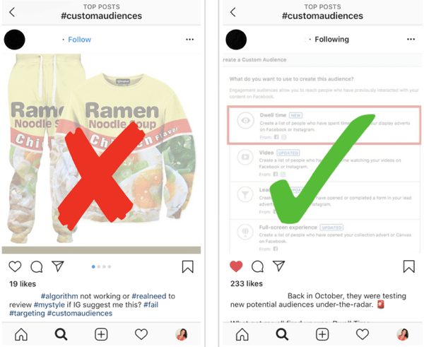 Cum să vă dezvoltați în mod strategic urmărirea Instagram, pasul 12, găsiți exemple relevante de postări, exemple de postări bune și rele