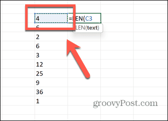 excel len select cell