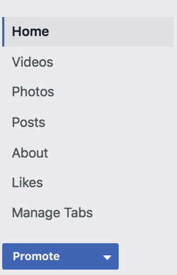 Faceți clic pe Gestionați filele din bara laterală stângă a paginii dvs. de Facebook.