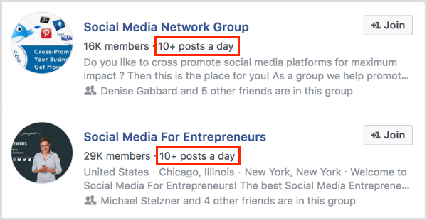 exemple de număr de postări pe zi pentru grupul Facebook