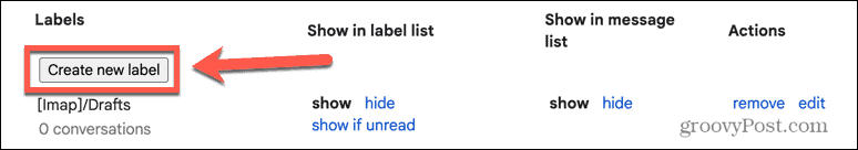 butonul gmail pentru a crea o nouă etichetă