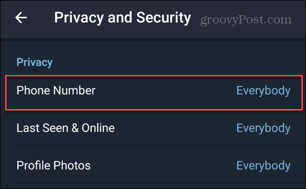 Ascunde-ți numărul de telefon pe Telegram pe Android