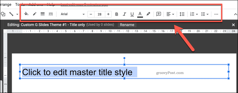 Opțiuni pentru personalizarea unei casete de text șablon în Prezentări Google