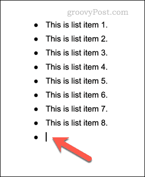 Exemplu de listă cu marcatori în Google Docs
