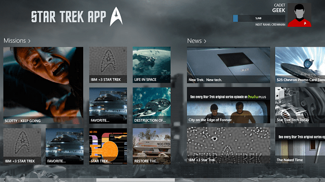 Magazin Windows pentru aplicații Star Trek
