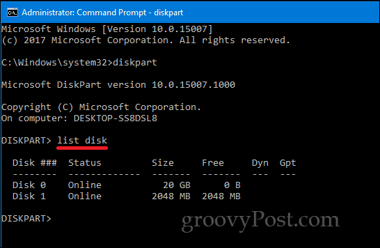DiskPart linia de comandă Windows 10