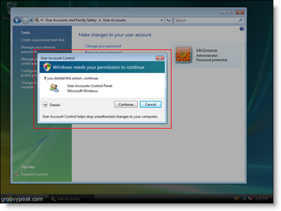 Cerere de acces Windows Vista UAC pentru acces
