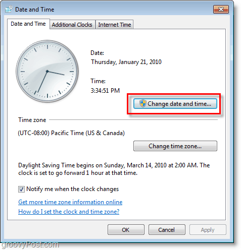 Captura de ecran Windows 7 - schimba data și ora