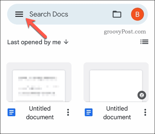 Deschideți meniul Google Docs pentru mobil