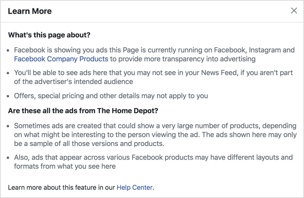 Instrumentele de transparență a anunțurilor Facebook permit oricărui utilizator să vadă toate anunțurile care sunt difuzate în prezent de o anumită pagină.