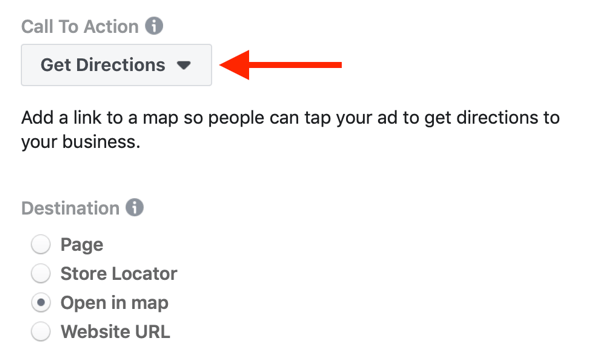 Opțiunea de a selecta Obțineți instrucțiuni pentru îndemnul campaniei dvs. Facebook.