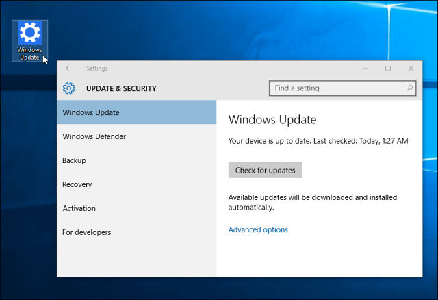 Comanda rapidă pentru actualizarea Windows