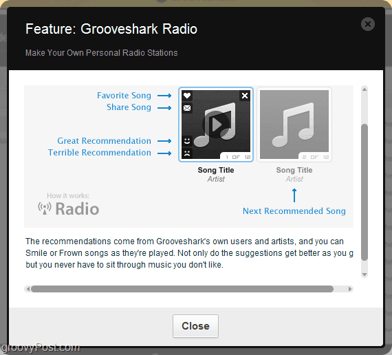 folosiți motorul de recomandare Grooveshark prin radio Grooveshark