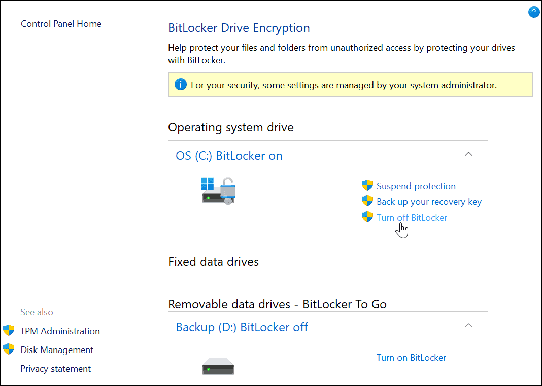 Dezactivați BitLocker