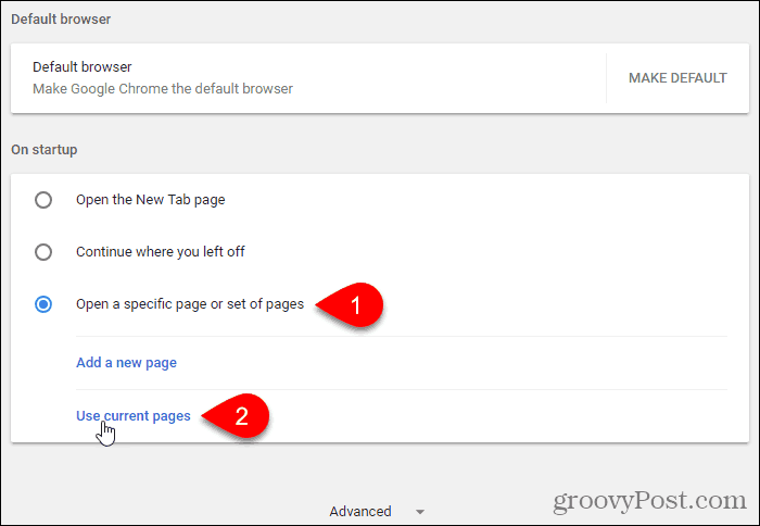 Faceți clic pe Utilizați paginile curente din Chrome