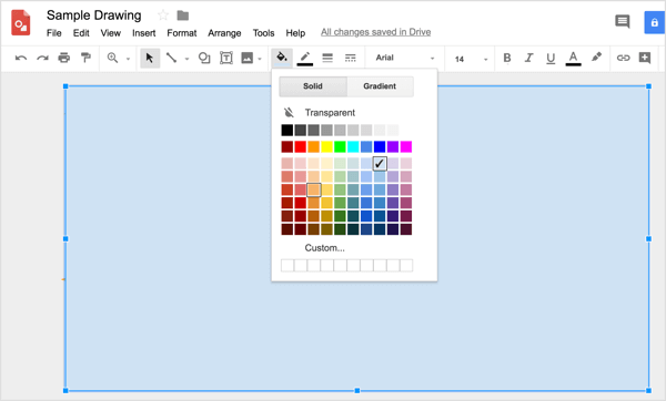 Pentru a aplica o culoare personalizată formei dvs., faceți clic pe instrumentul Culoare umplere și selectați Personalizat.