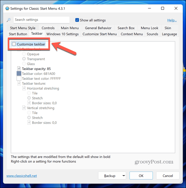 Windows 11 Classic shell personalizați bara de activități