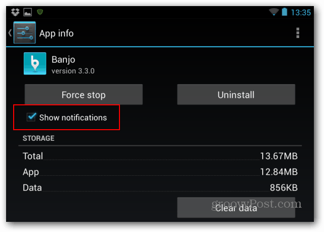 Nexus 7 dezactivează notificările selectate