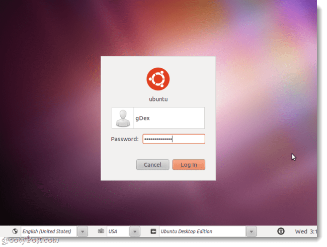 Ecran de conectare ubuntu
