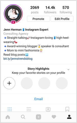 Evidențierea istoriei Instagram pe profil