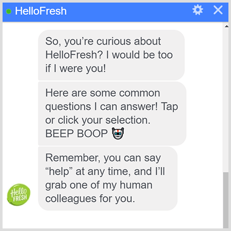 Botul HelloFresh Messenger explică cum să vorbești cu un om.