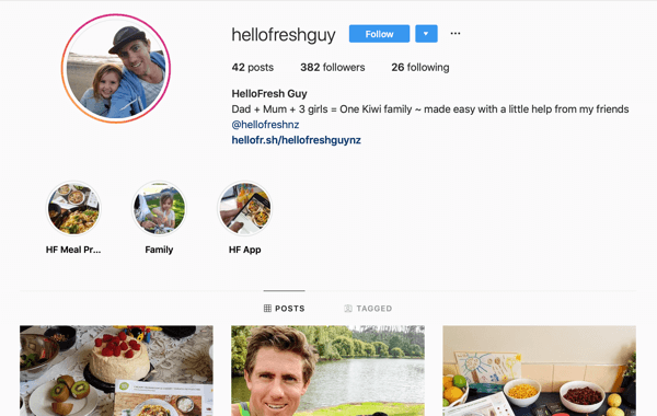 Cum să recrutezi influențatori sociali plătiți, exemplu de flux Instagram de la @hellofreshguy