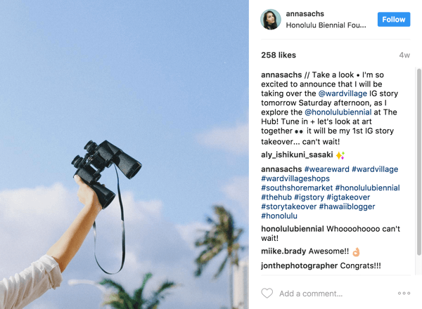 Roagă-ți partenerul să anunțe o viitoare preluare de poveste adepților lor de pe Instagram.