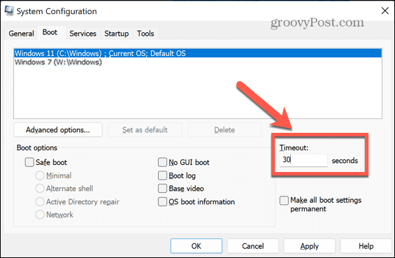 Timpul de pornire pentru Windows msconfig