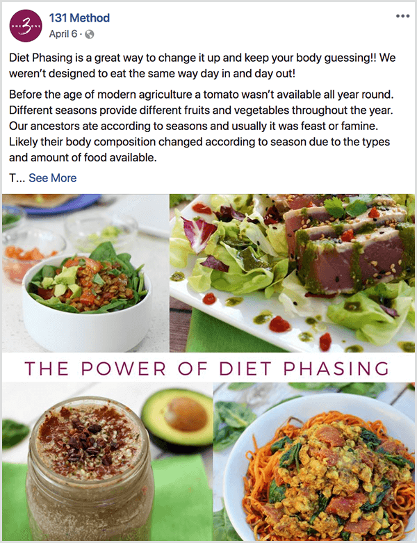 Pagina de Facebook a Metodei 131 postează despre etapizarea dietei.