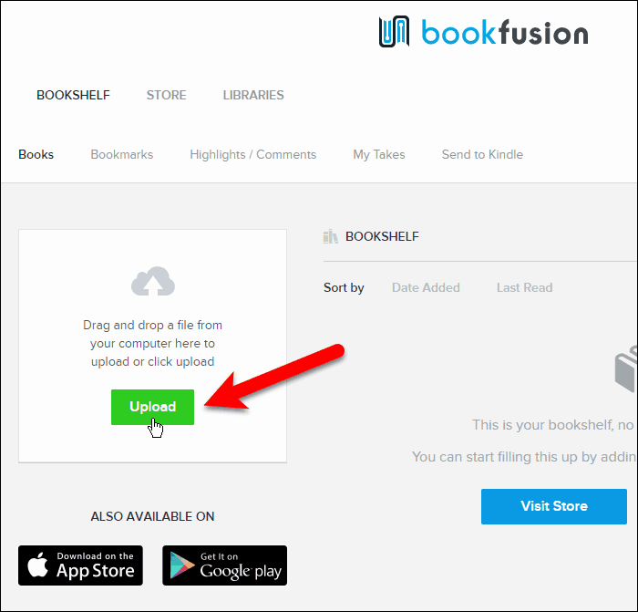 Faceți clic pe Încărcare în biblioteca BookFusion