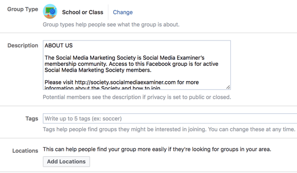 Oferiți detalii suplimentare despre grupul dvs. Facebook pentru a facilita descoperirea de către oameni.