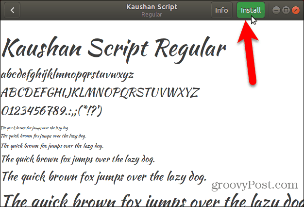 Faceți clic pe Instalare în Fonts Viewer