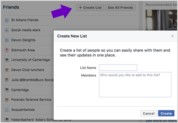 Introduceți un nume pentru lista dvs. de prieteni de pe Facebook și selectați ce prieteni să adăugați.