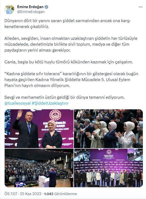 Prima Doamnă Erdogan împărtășește despre Ziua violenței împotriva femeilor