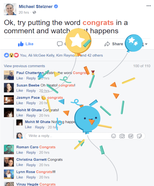 Facebook a lansat o nouă funcție interactivă în care salutările din postări sau comentarii sunt evidențiate cu roșu și generează o scurtă animație atunci când se face clic.