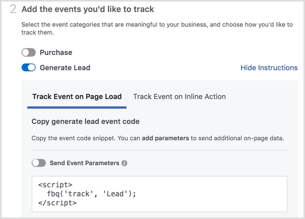 Instalarea pixelilor Facebook adaugă evenimente