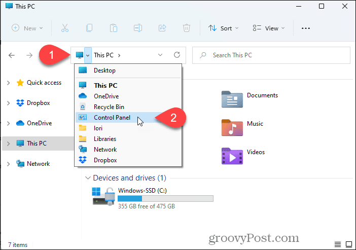 Deschideți panoul de control utilizând File Explorer