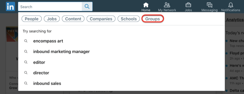 căutați grupuri LinkedIn