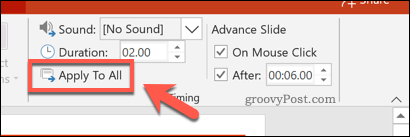 Aplicarea cronologiilor de diapozitive la toate diapozitivele din PowerPoint