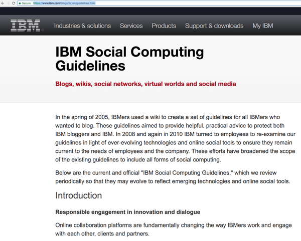 Liniile directoare IBM de calcul social ajută personalul său să se angajeze cu publicul său pentru a sensibiliza și a găsi clienți potențiali. 