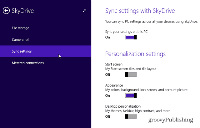 Setări sincronizare SkyDrive