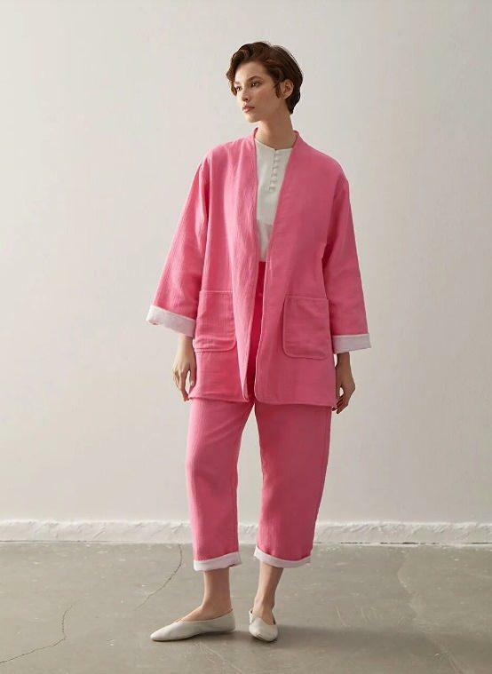 pantaloni kimono lcwaikiki costum roz