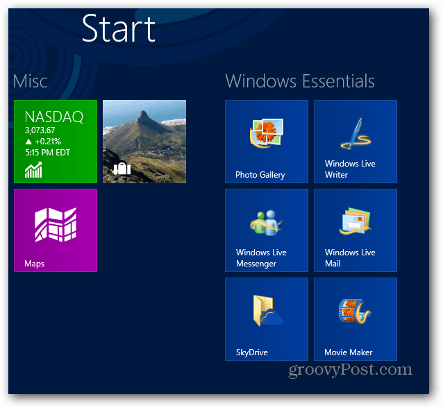 Ecran de pornire Windows Essentials