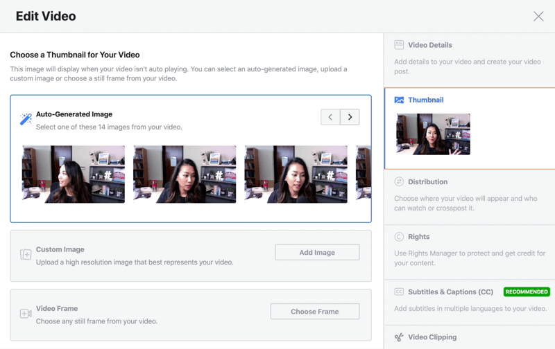 Opțiunea de editare video live stream facebook alegând o imagine miniatură generată automat