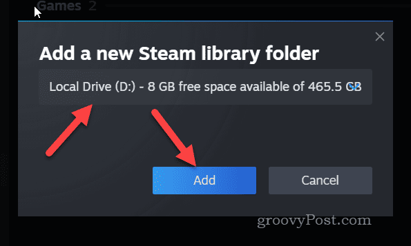 Adăugați o nouă unitate de bibliotecă Steam